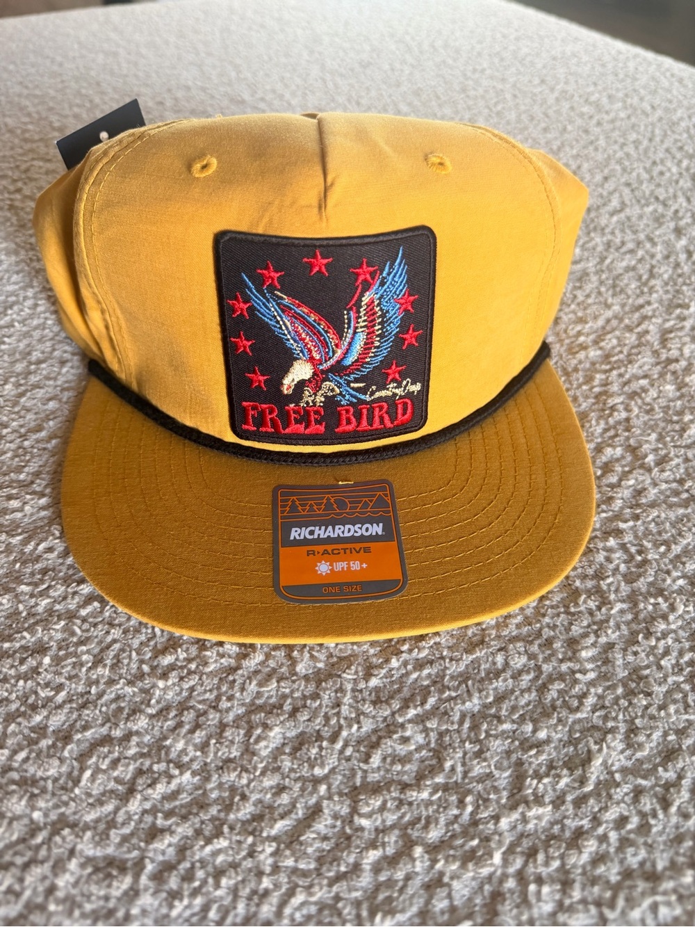 Free Bird Embroidered Mustard Snapback Hat